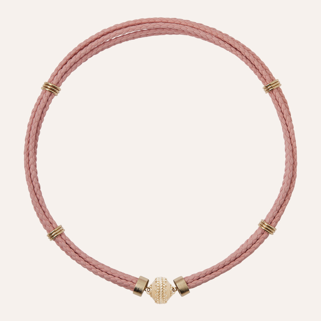 Aspen Braided Peony Pink Leather Necklace