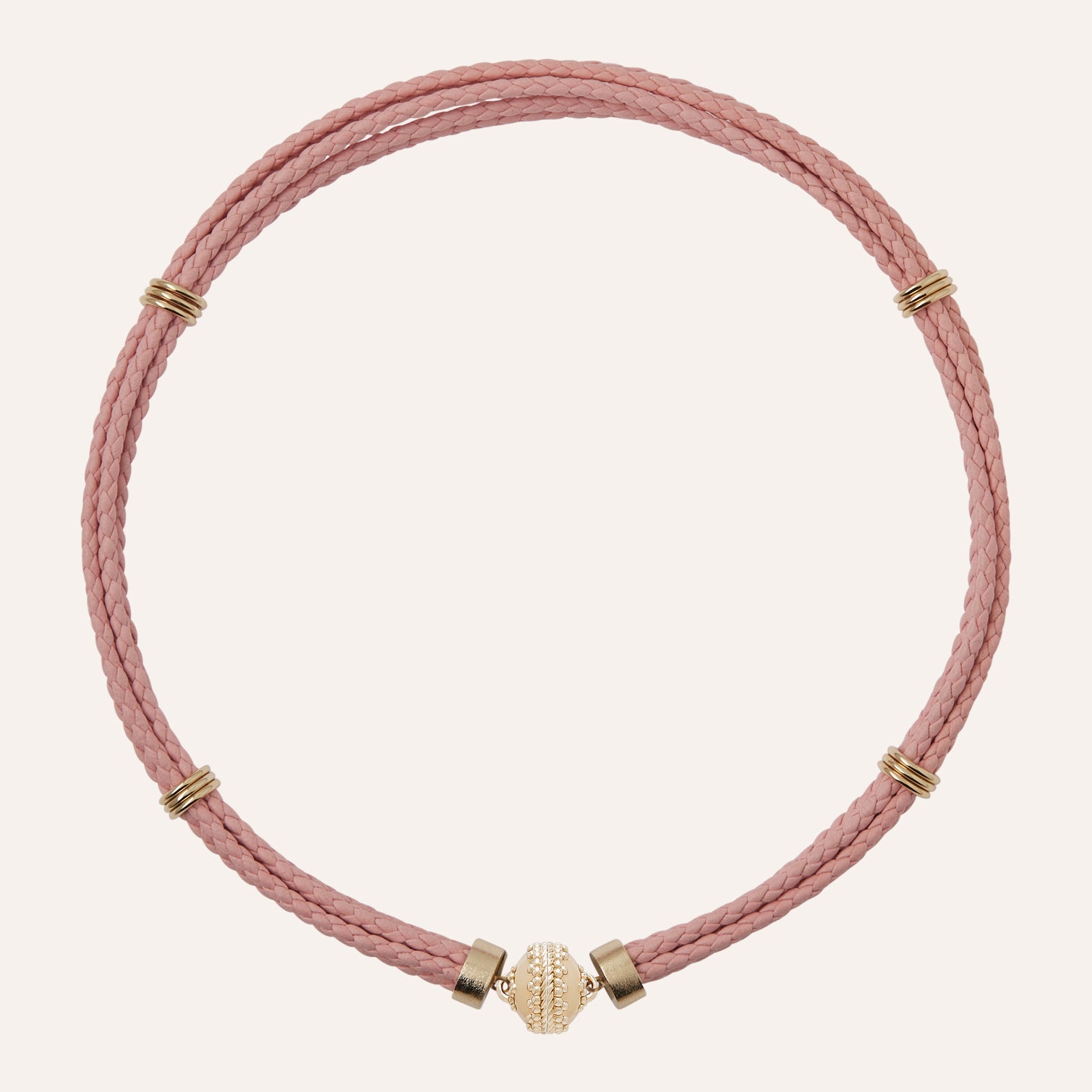Aspen Braided Peony Pink Leather Necklace
