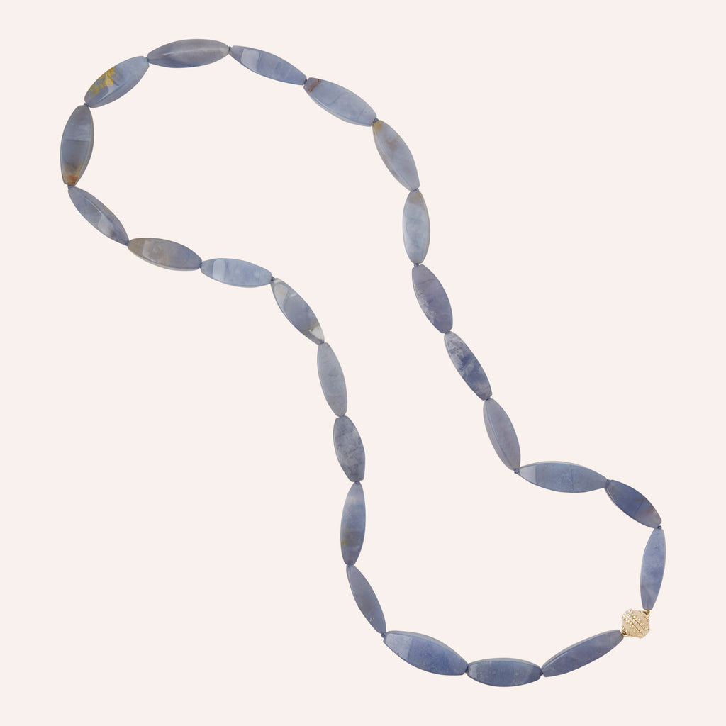 Blue Chalcedony Faceted Oval Necklace 34"L
