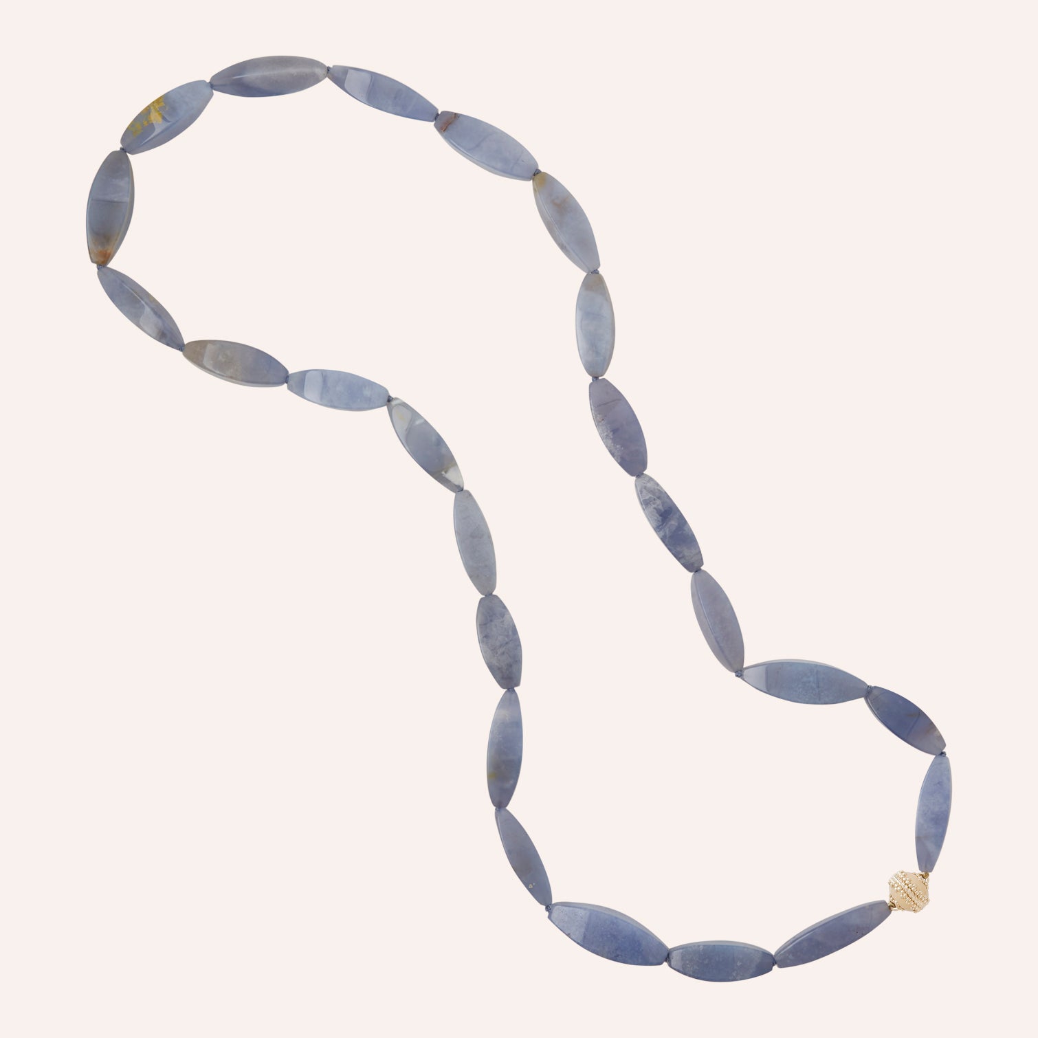 Blue Chalcedony Faceted Oval Necklace 34"L