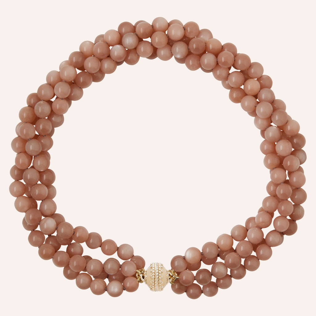 Victoire Peach Moonstone 8mm Multi-Strand Necklace
