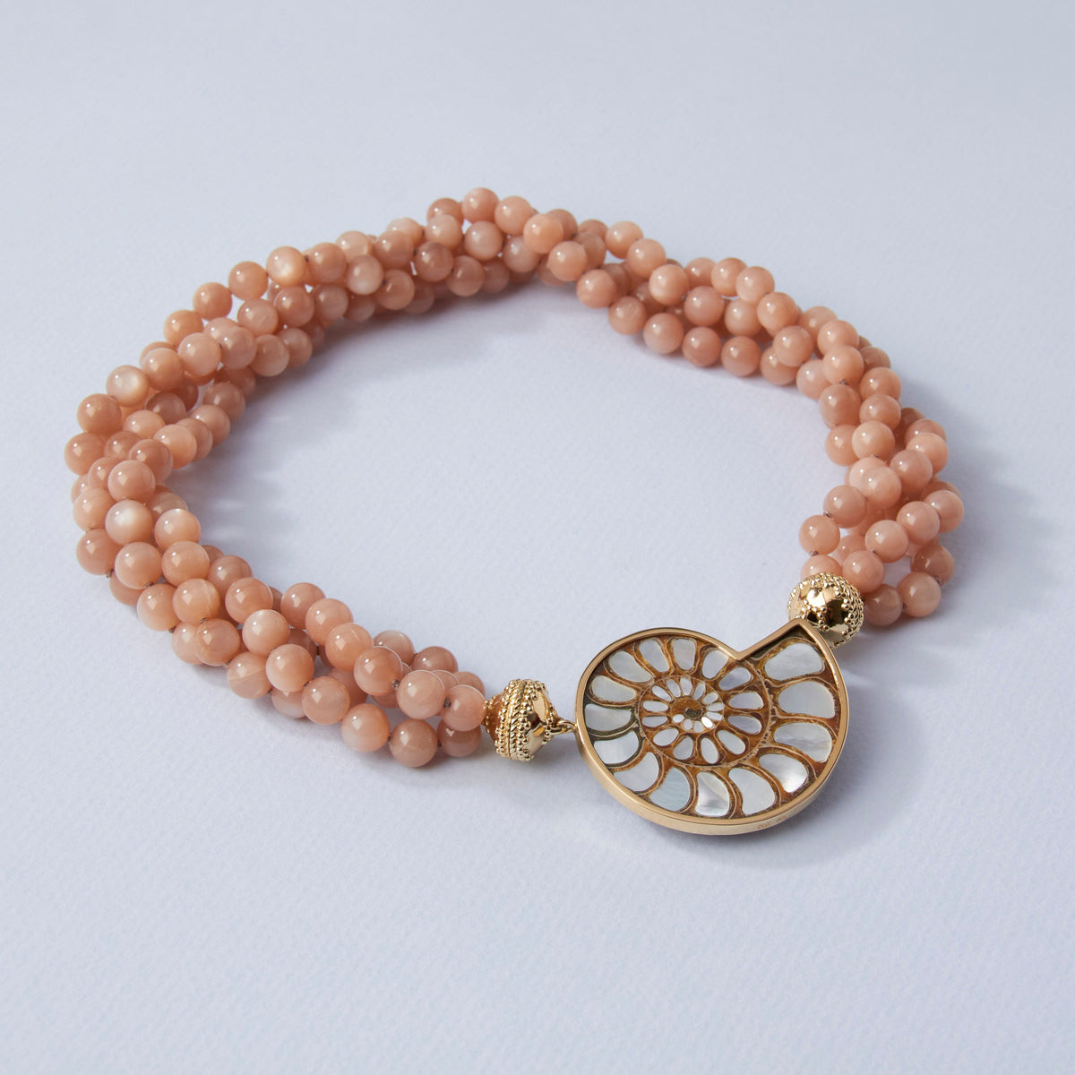 Victoire Peach Moonstone 8mm Multi-Strand Necklace