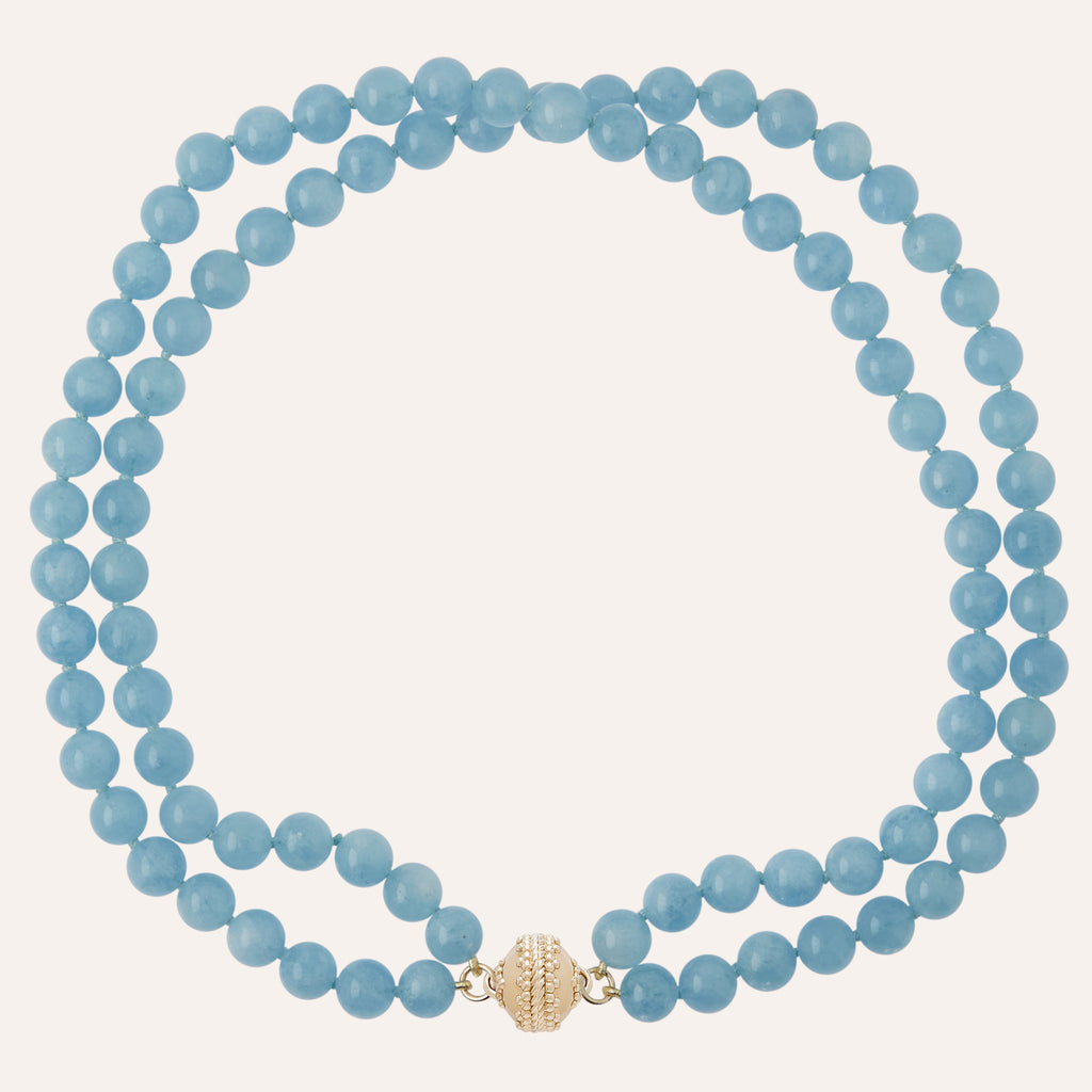 Victoire Deep Aquamarine 8mm Double Strand Necklace