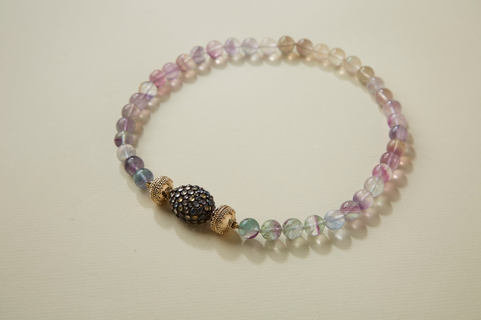 Victoire 10mm Purple Green Fluorite Necklace