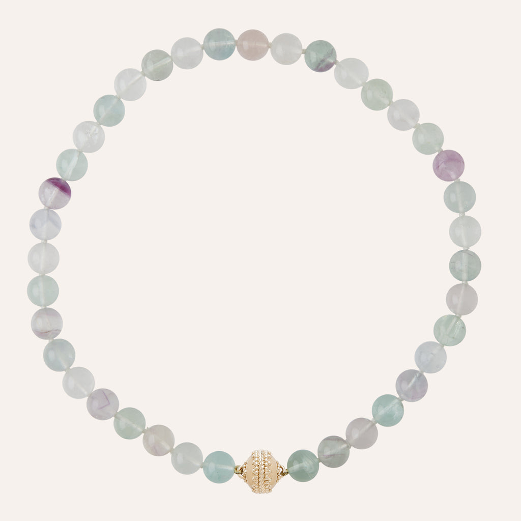Victoire 10mm Light Green & Purple Fluorite Necklace