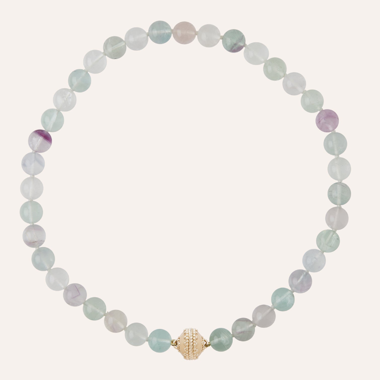 Victoire 10mm Light Green & Purple Fluorite Necklace