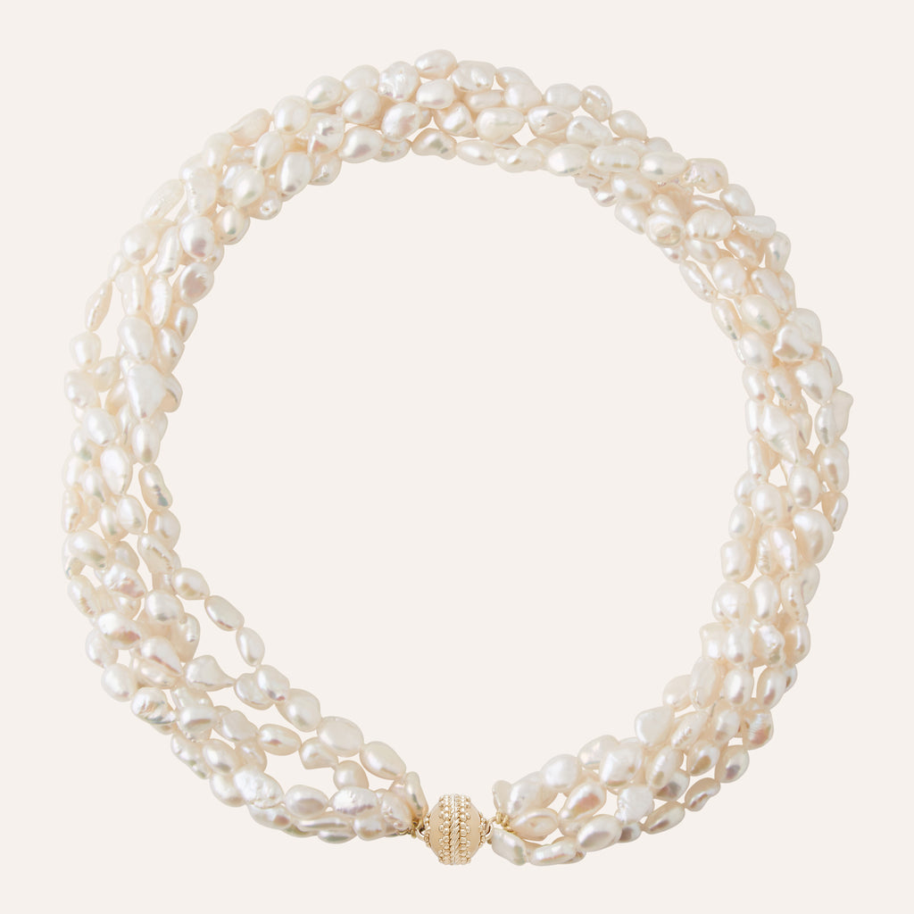 White Freshwater Keshi Pearl Multi-Strand Necklace