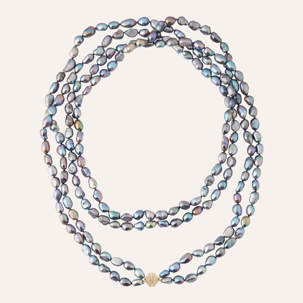 Peacock Pearl Double Strand Opera Length Necklace