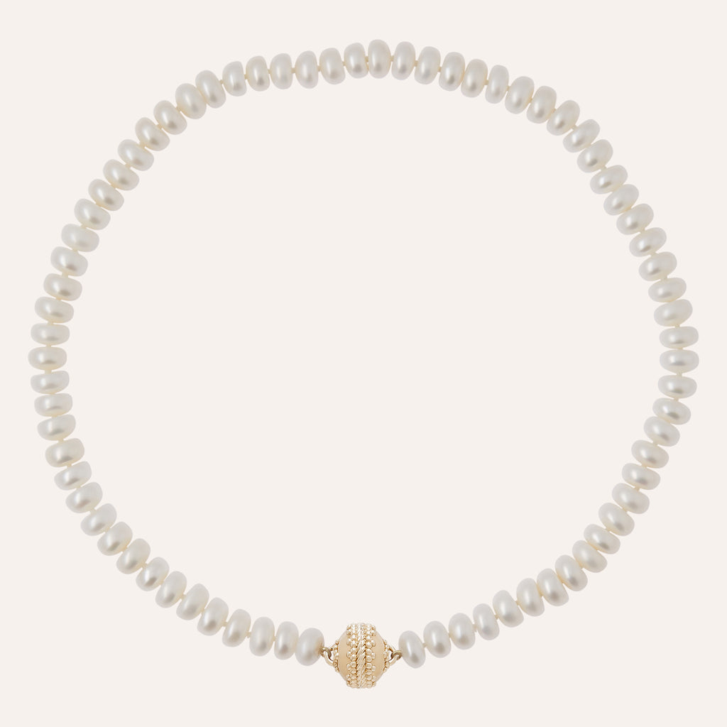 White Freshwater Rondelle Pearl Necklace