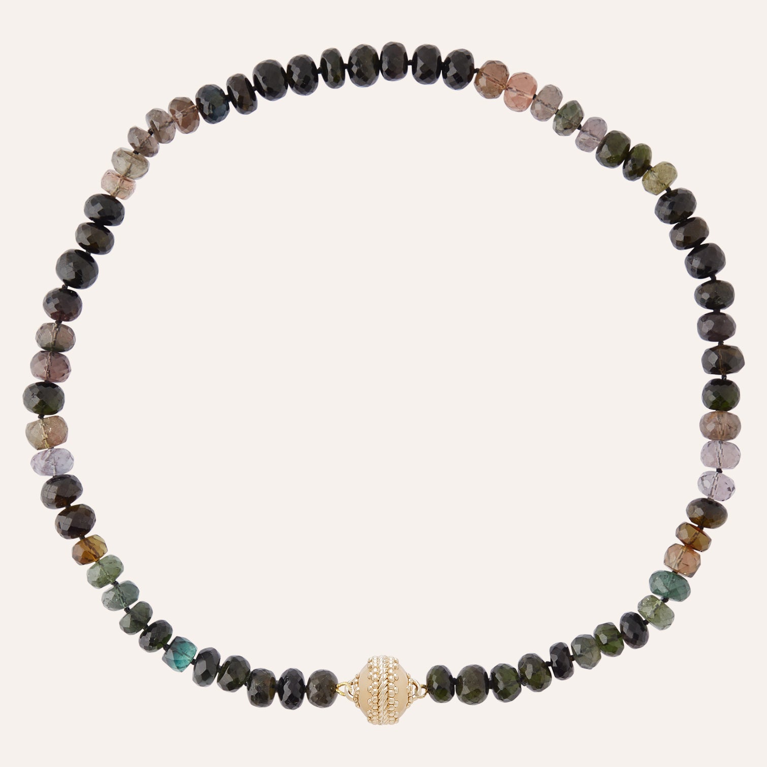 Dark Green Multicolor Tourmaline Rondelle Necklace