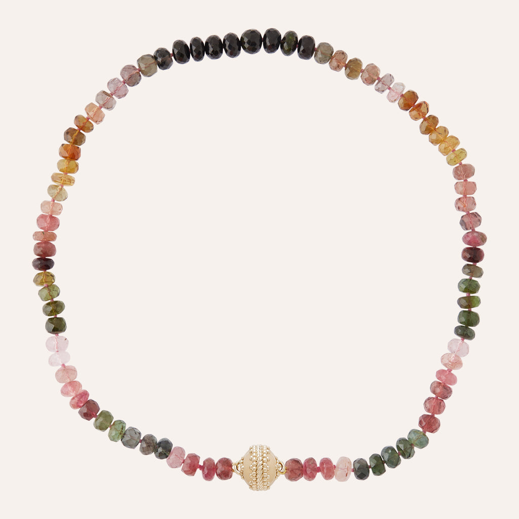 Dark Watermelon Tourmaline Multicolor Rondelle Necklace
