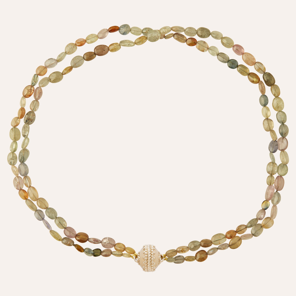 Multicolored Dark Tumbled Sapphire Double Strand Necklace
