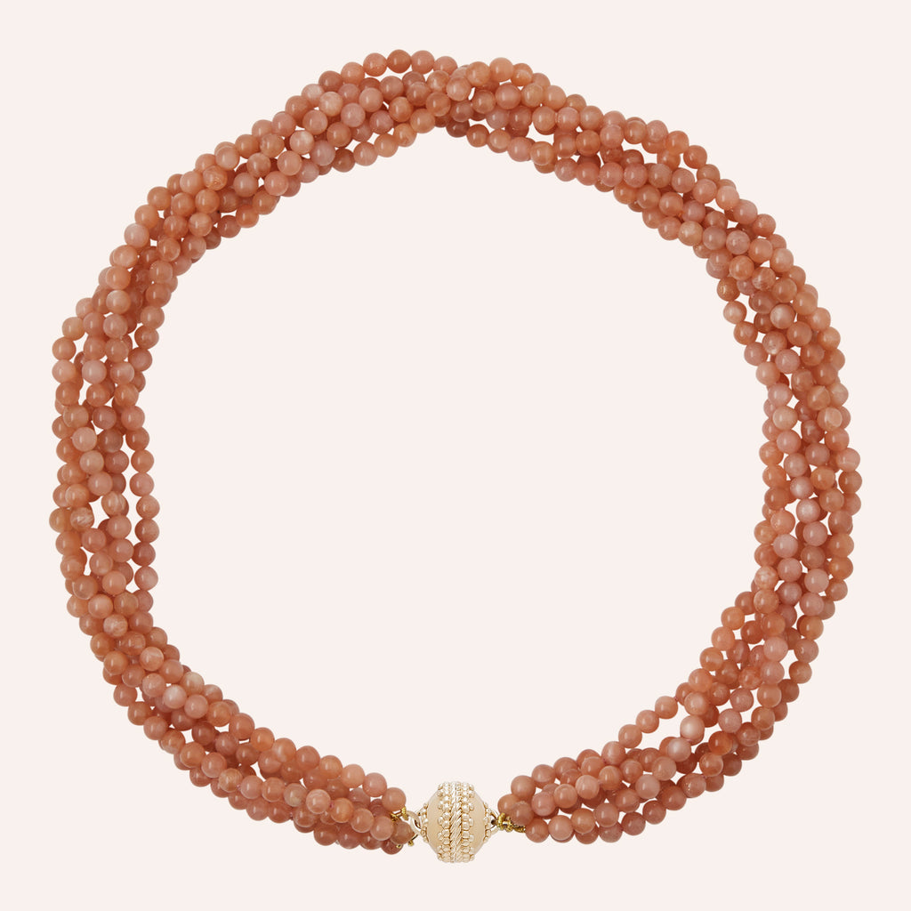 Victoire Peach Moonstone 4mm Multistrand Necklace
