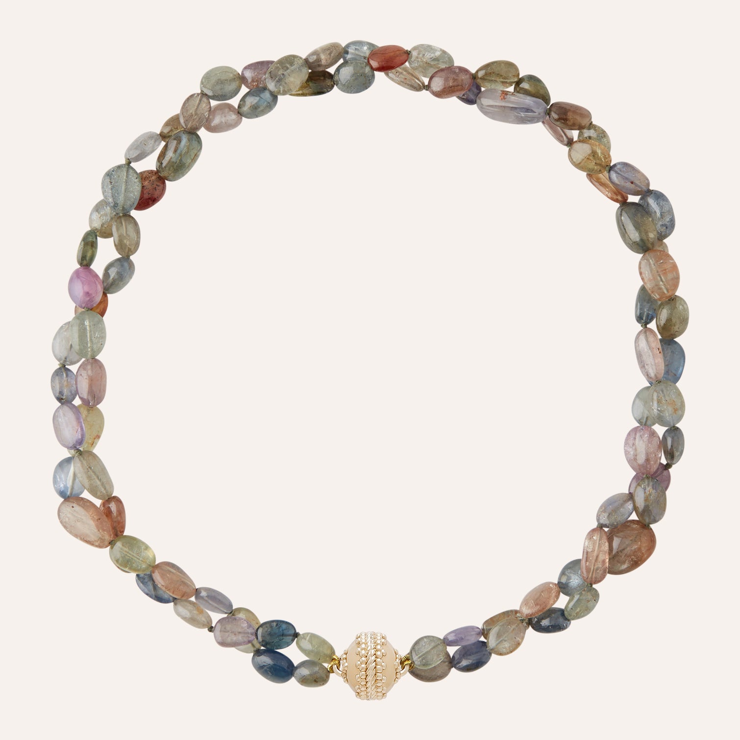 Multicolor Double-Strand Tumbled Sapphire Necklace
