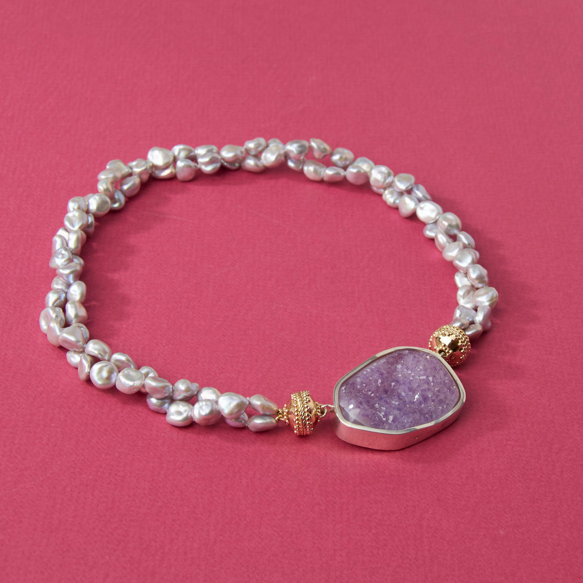 Grey Freshwater Keshi Pearl Double Strand Necklace