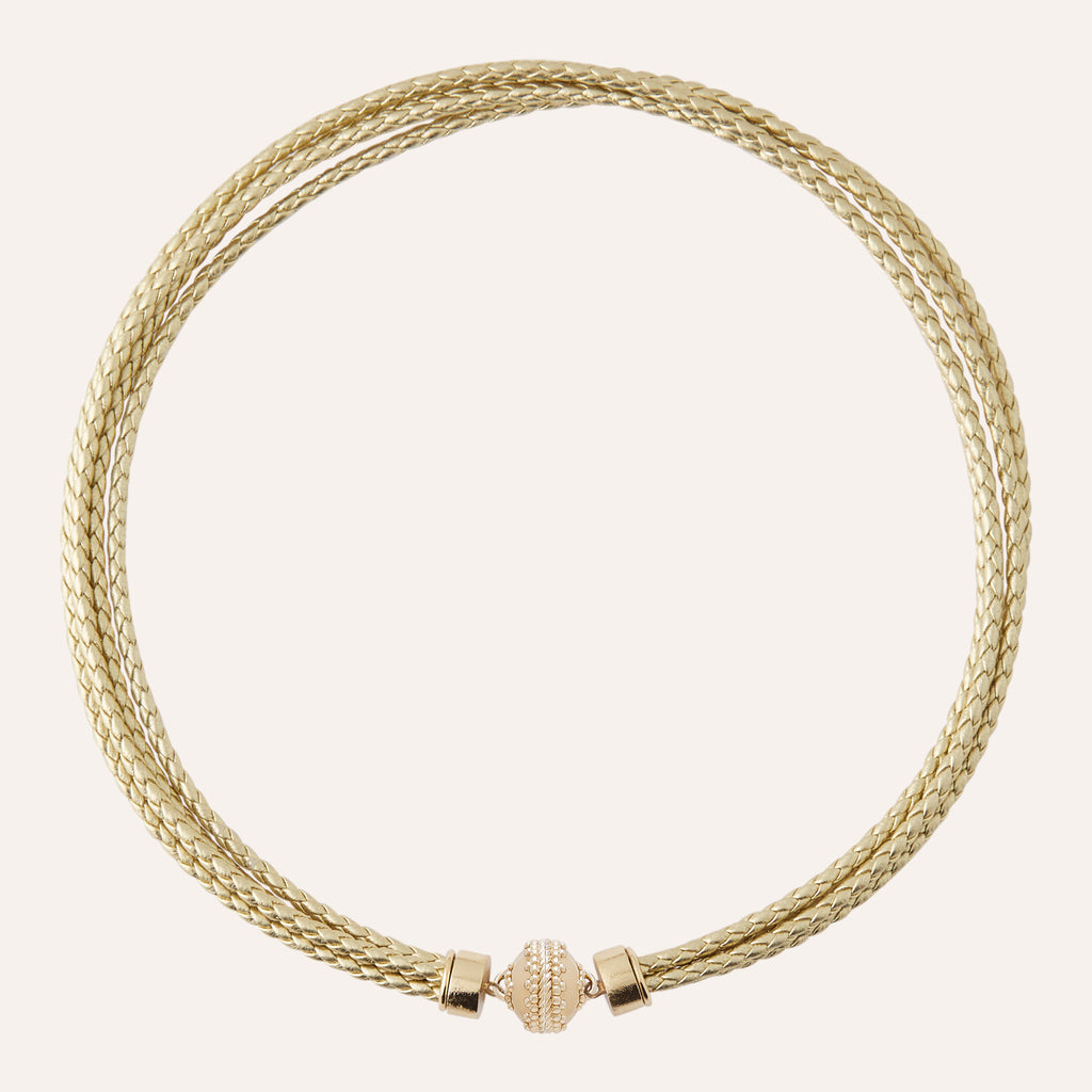 Wellington Braided Leather Gold Necklace 17.5" Length