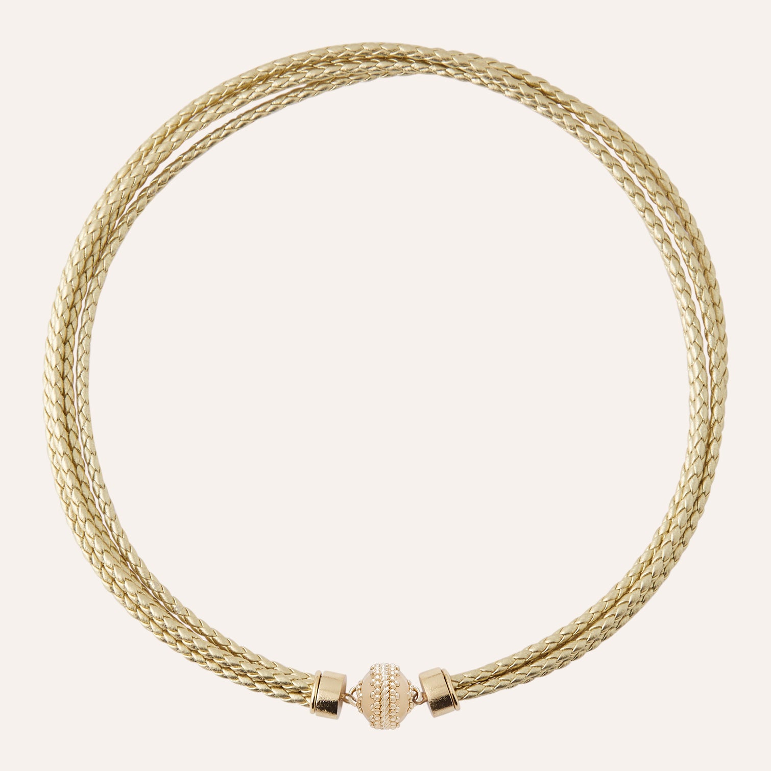 Wellington Braided Leather Gold Necklace 17.5" Length