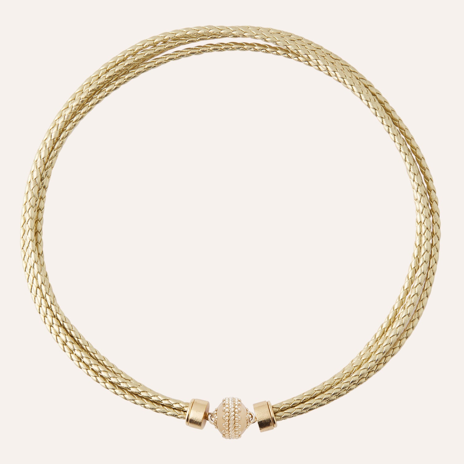 Wellington Braided Gold Leather Necklace