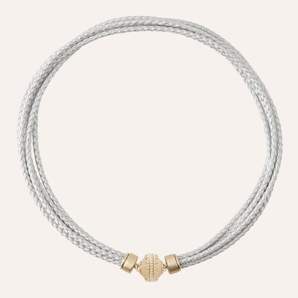 Wellington Braided Silver Leather Necklace