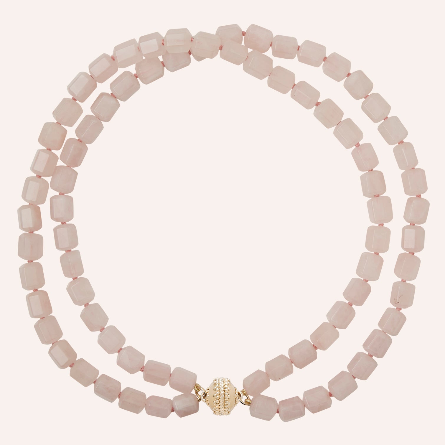 Rose Quartz Barrel 17.5" Double Strand Necklace