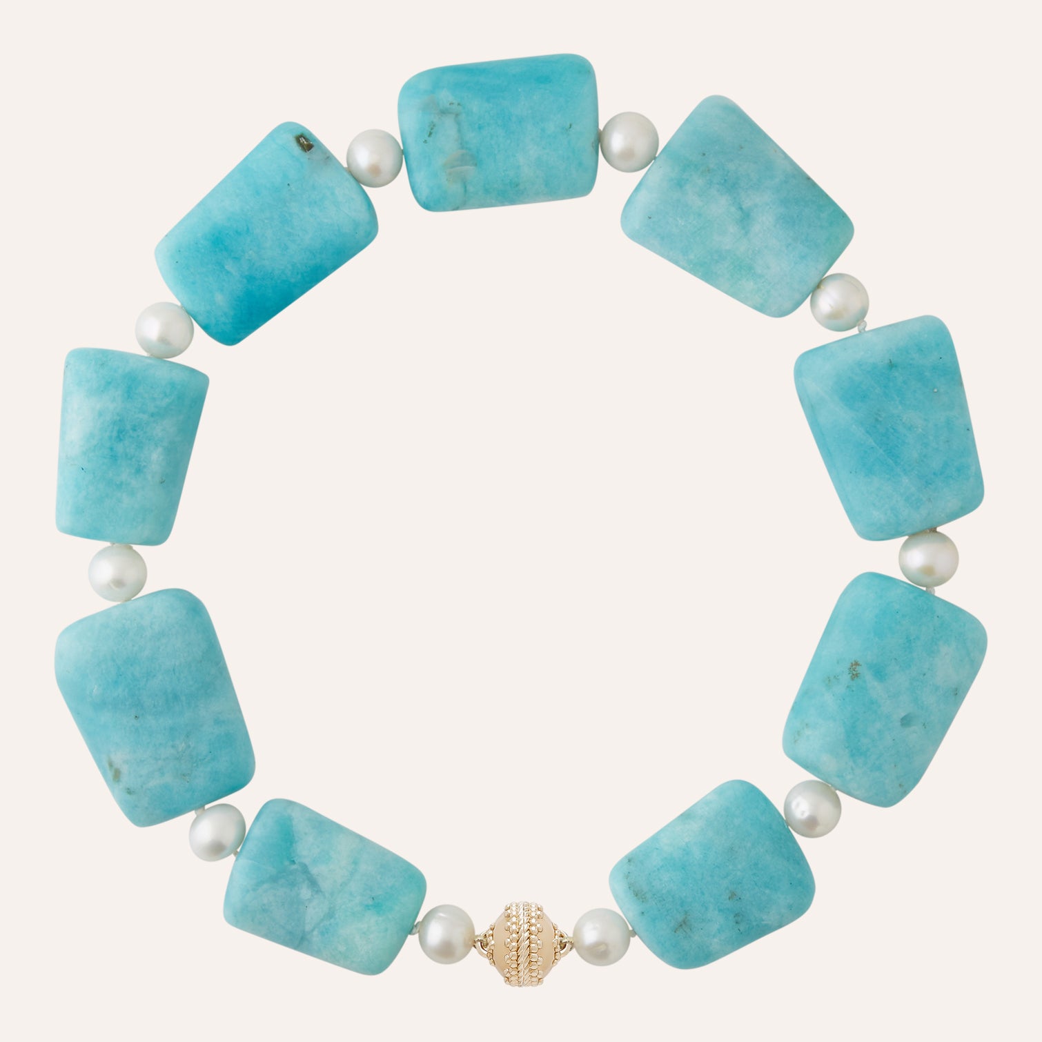 Amazonite Tumbled Stone and Pearl Necklace