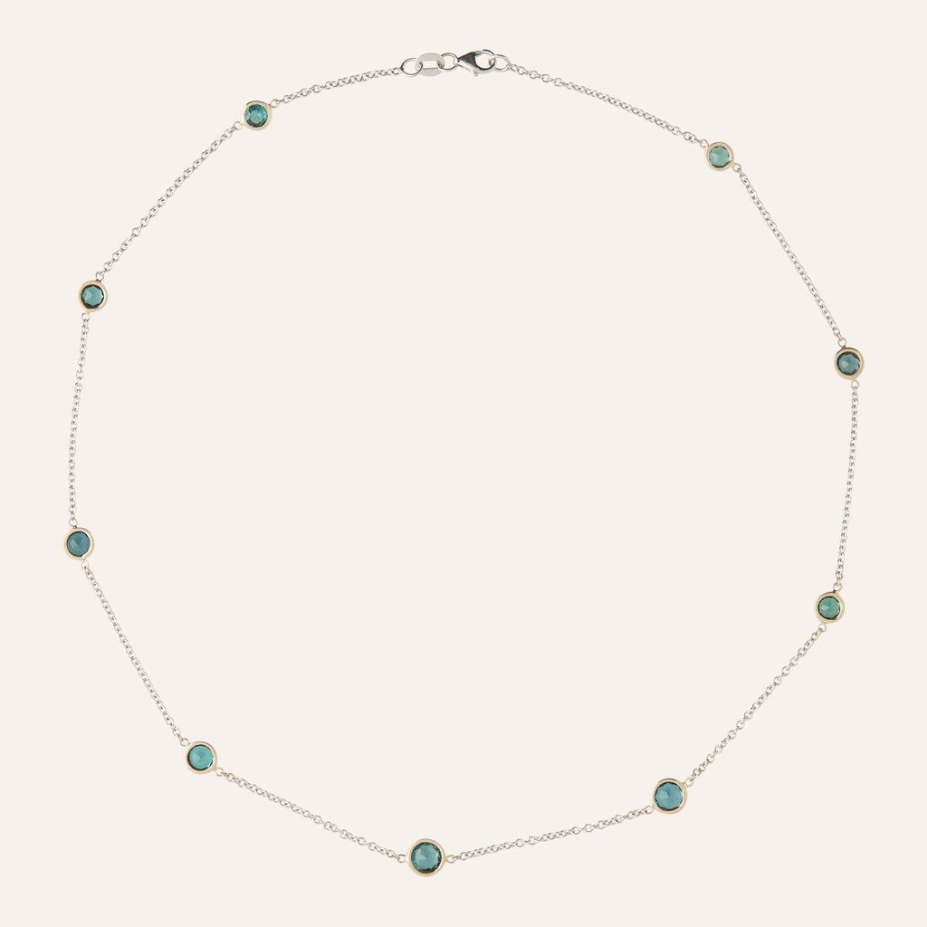 Tournaline Station Necklace with 18K White and Yellow Gold
