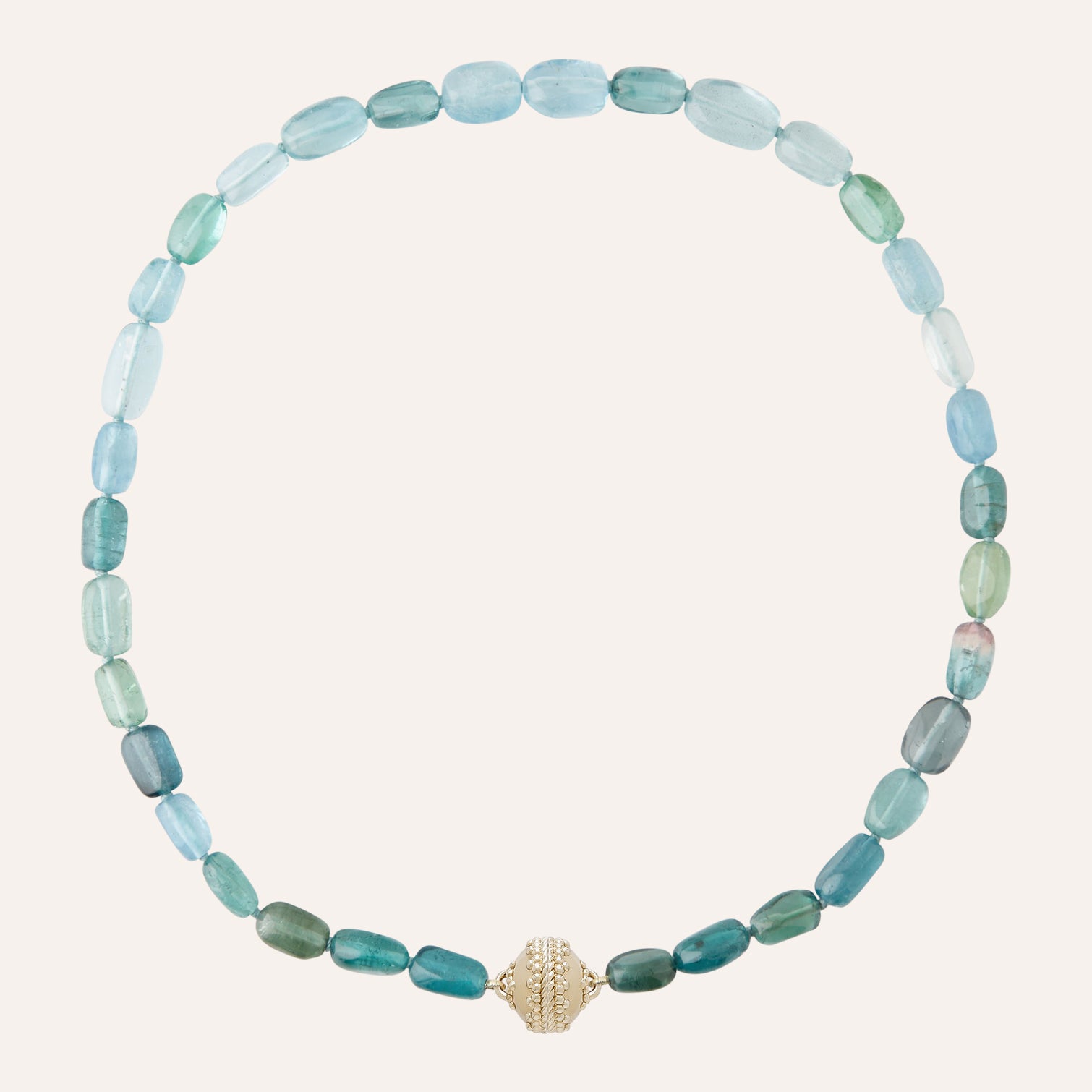 Green and Blue Tourmaline Necklace, 18K Yellow Gold Signature Diamond Clasp