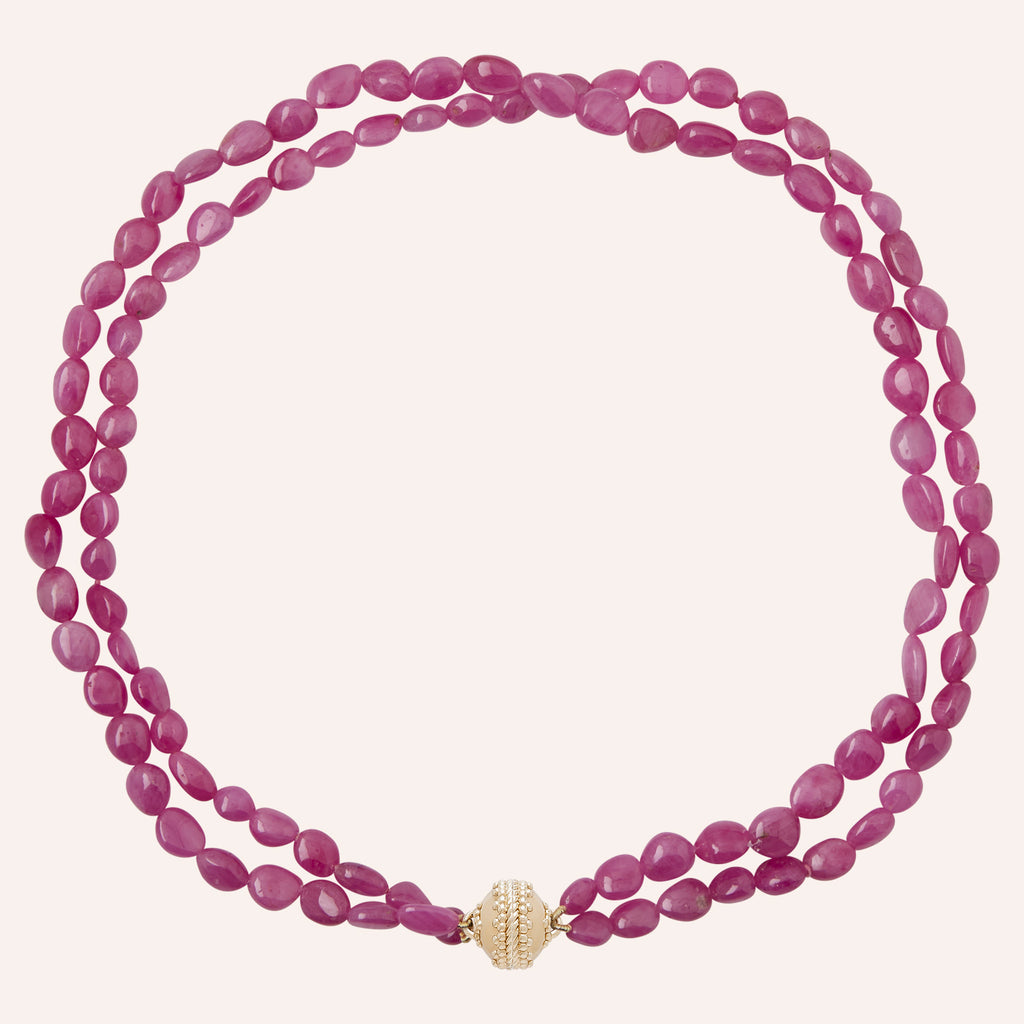 18K Pink Sapphire Double Strand Necklace