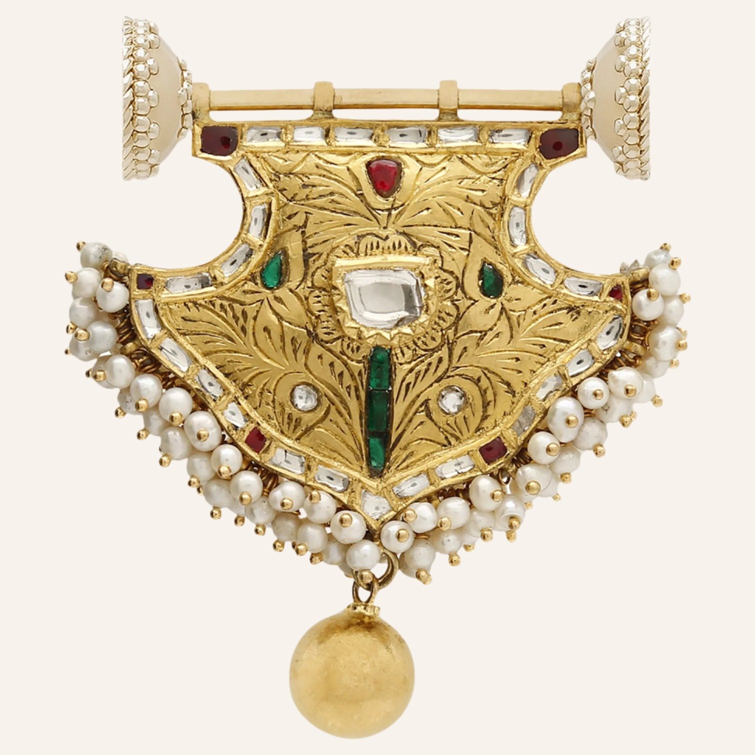 22K Kundan Centerpiece with Diamonds and Pearls