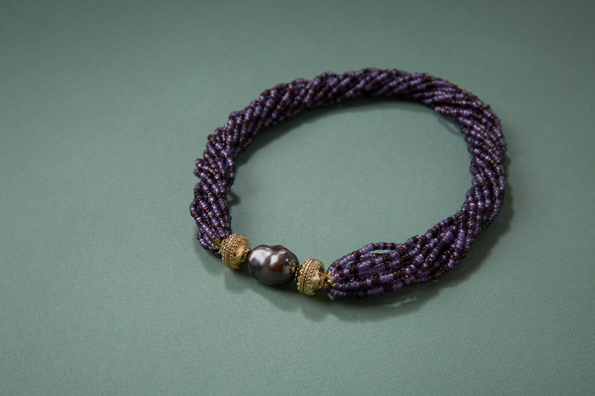 Purple Ombre Ivory Coast Glass Multi-Strand Necklace