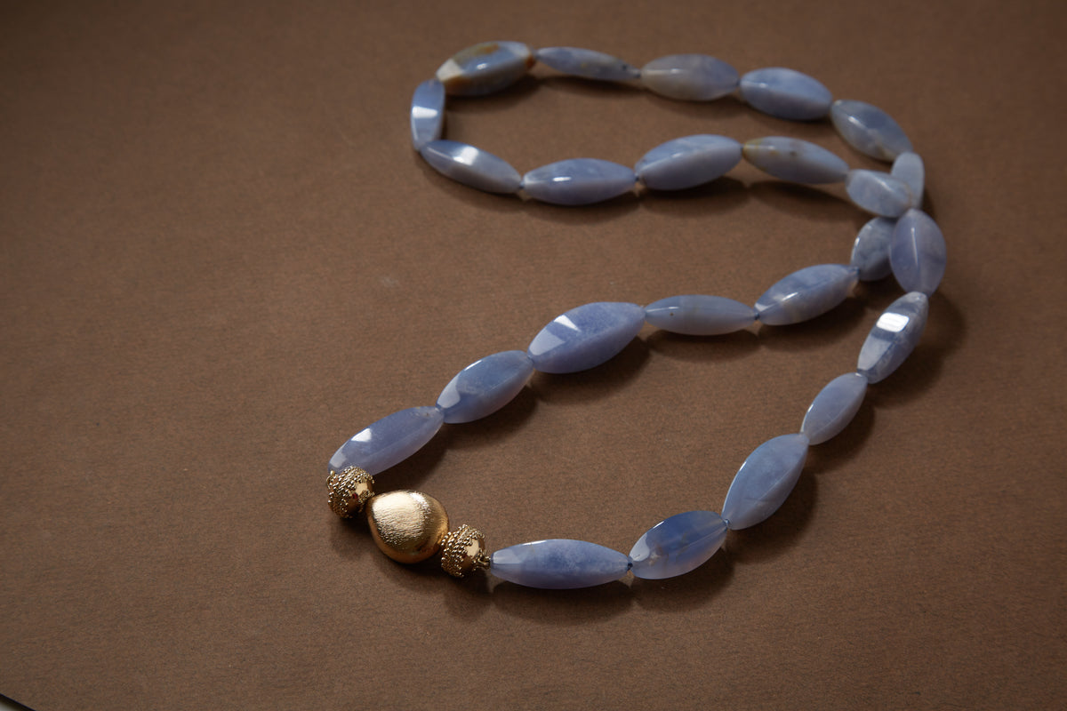 Blue Chalcedony Faceted Oval Necklace 34"L