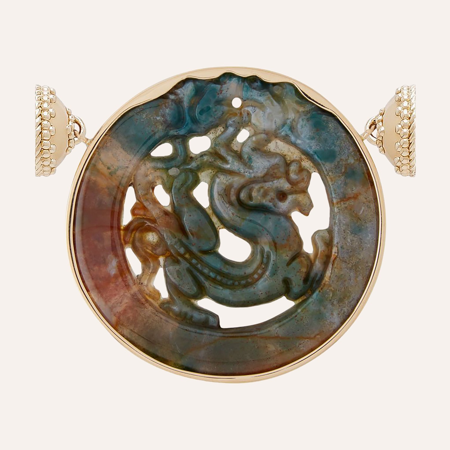 Round Jasper Dragon Medallion Centerpiece