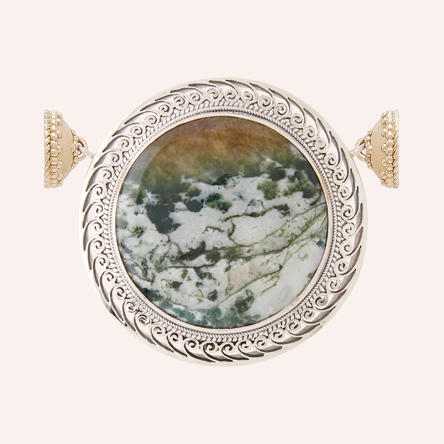 Tibetan Treasure Sterling Silver & Green Agate Centerpiece