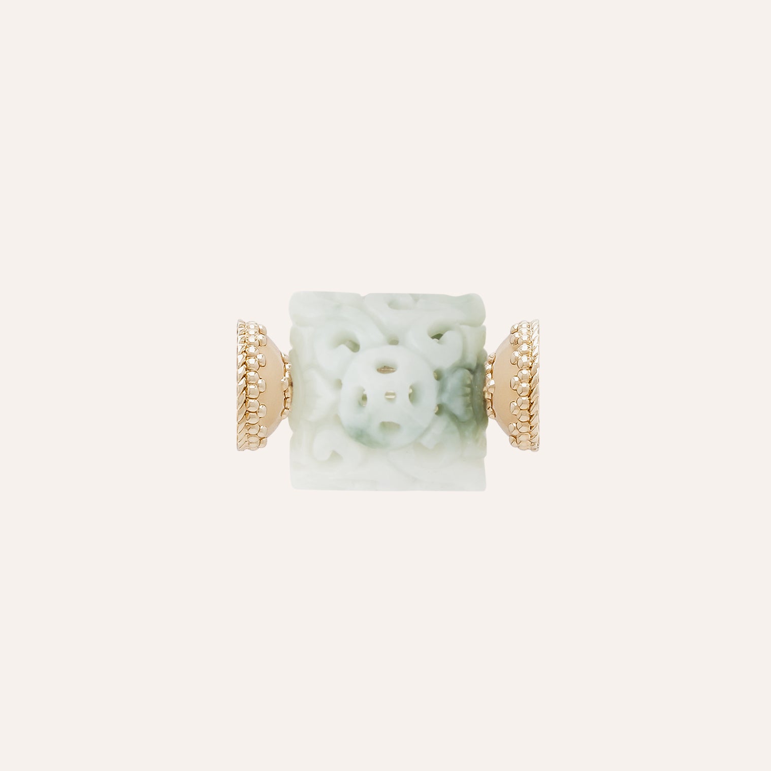 Carved White & Green Jade Square Bead Centerpiece
