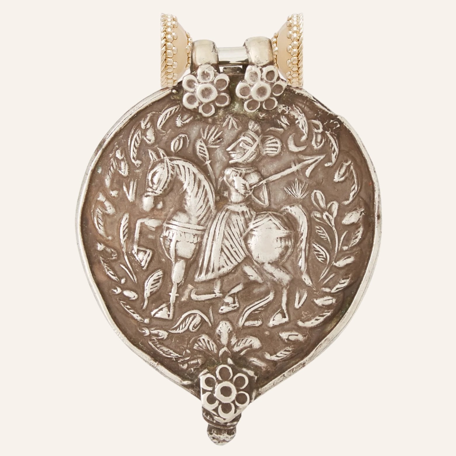 Colaba Silver Warrior on Horseback Shield Centerpiece