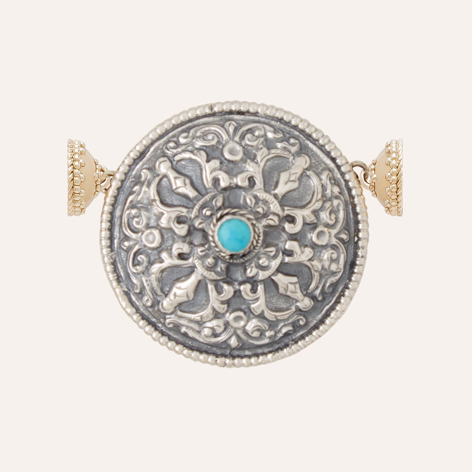 Tibetan Treasure Sterling Silver & Turquoise Medallion Centerpiece