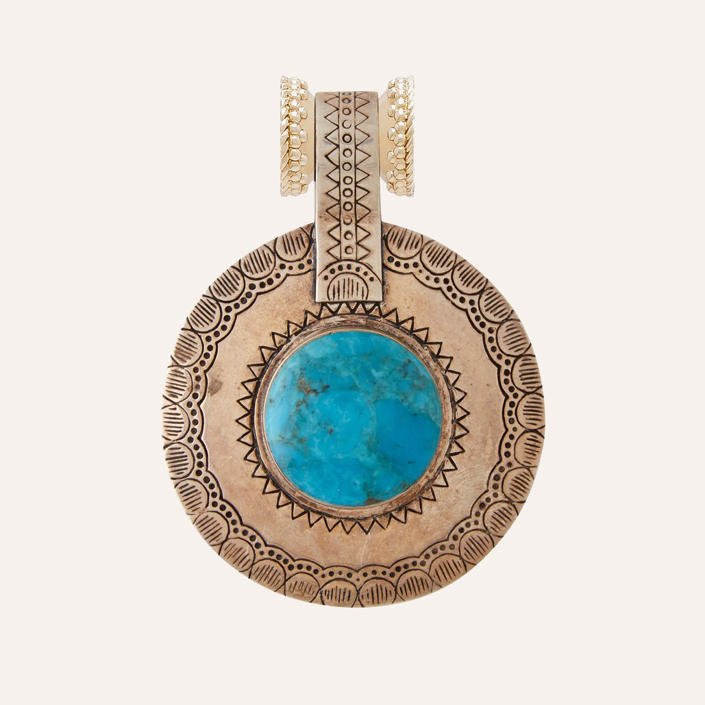 Tibetan Treasure Sterling Silver & Turquoise Cabochon Centerpiece
