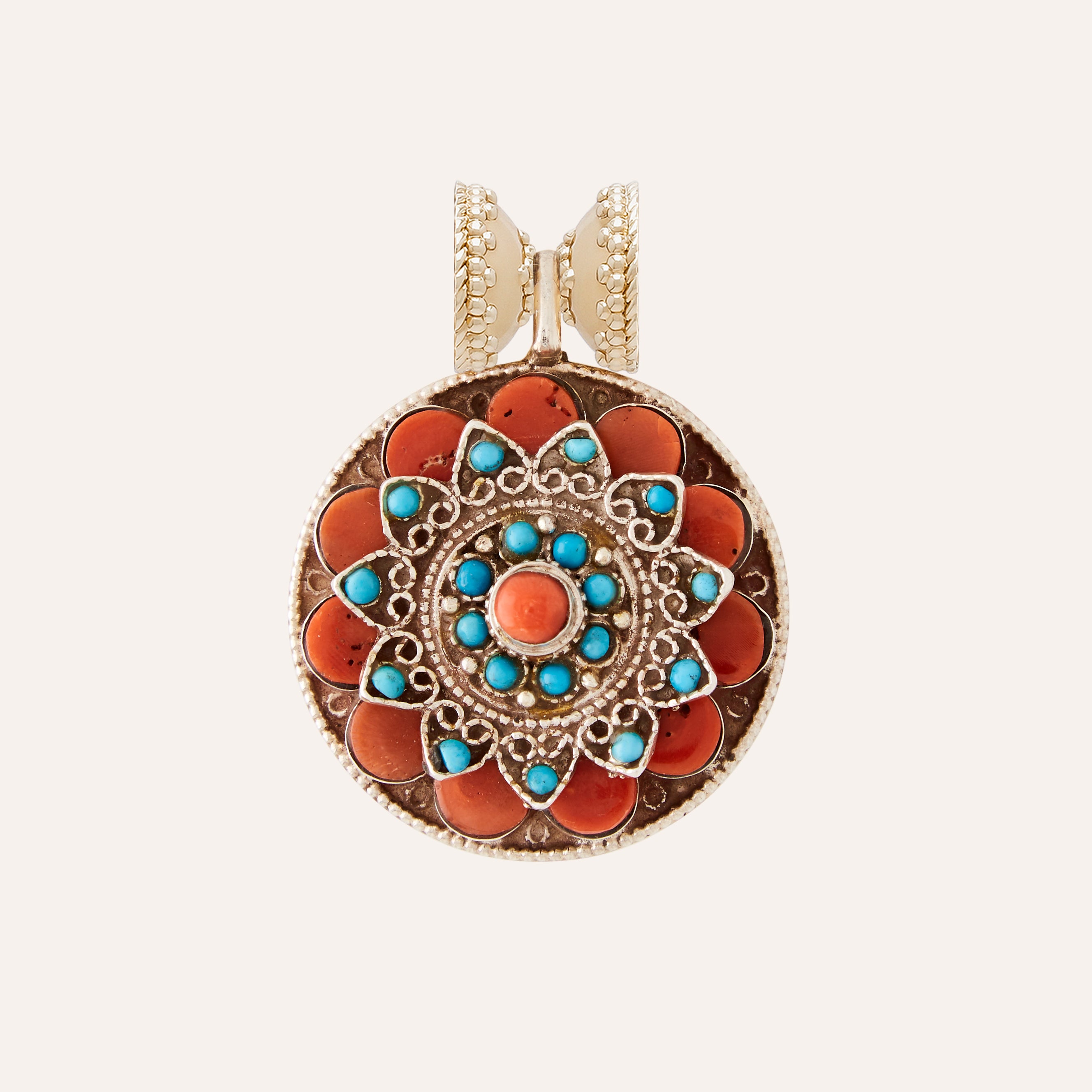 Tibetan Treasure Coral & Turquoise Flower Centerpiece