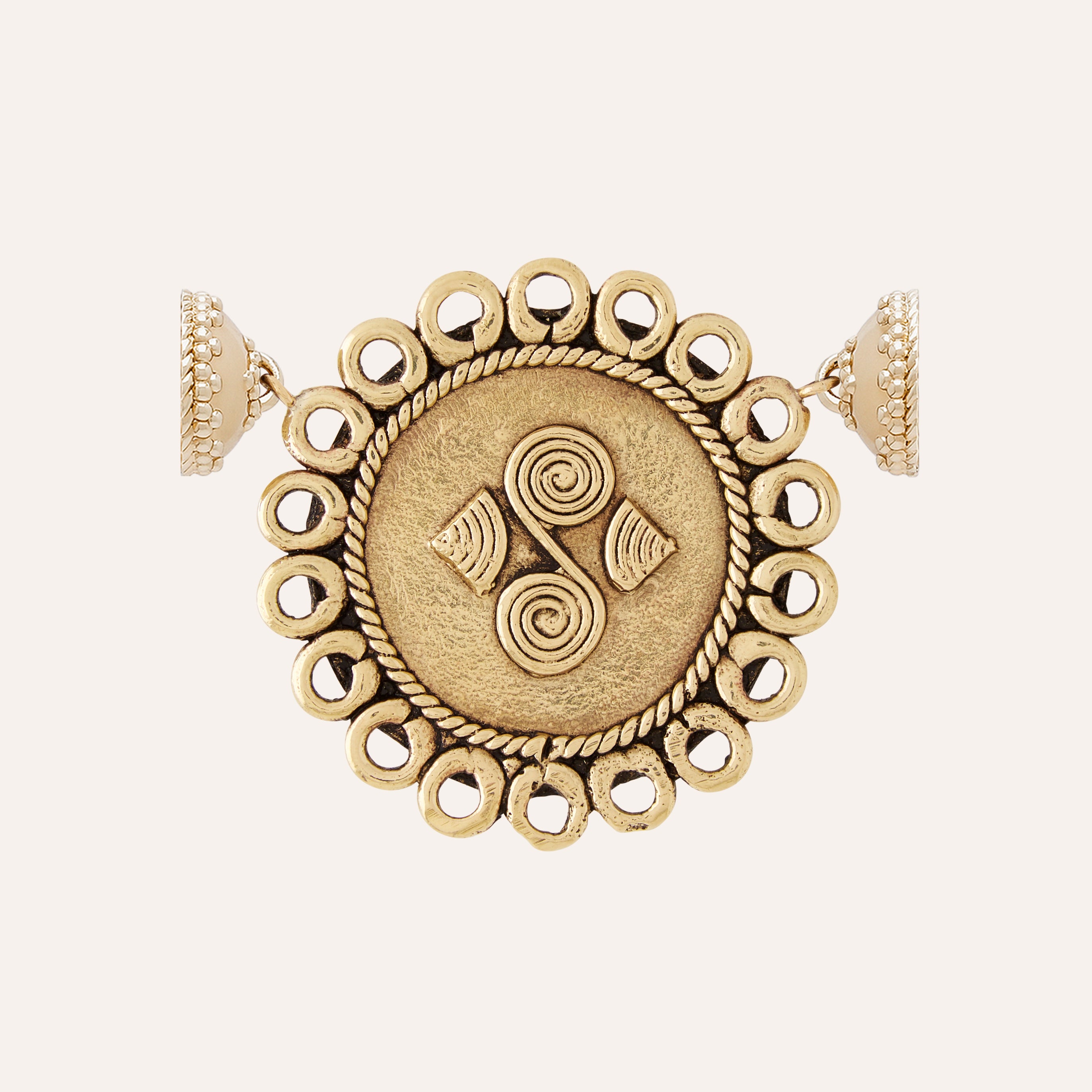 African Brass Double Swirl Coin Centerpiece