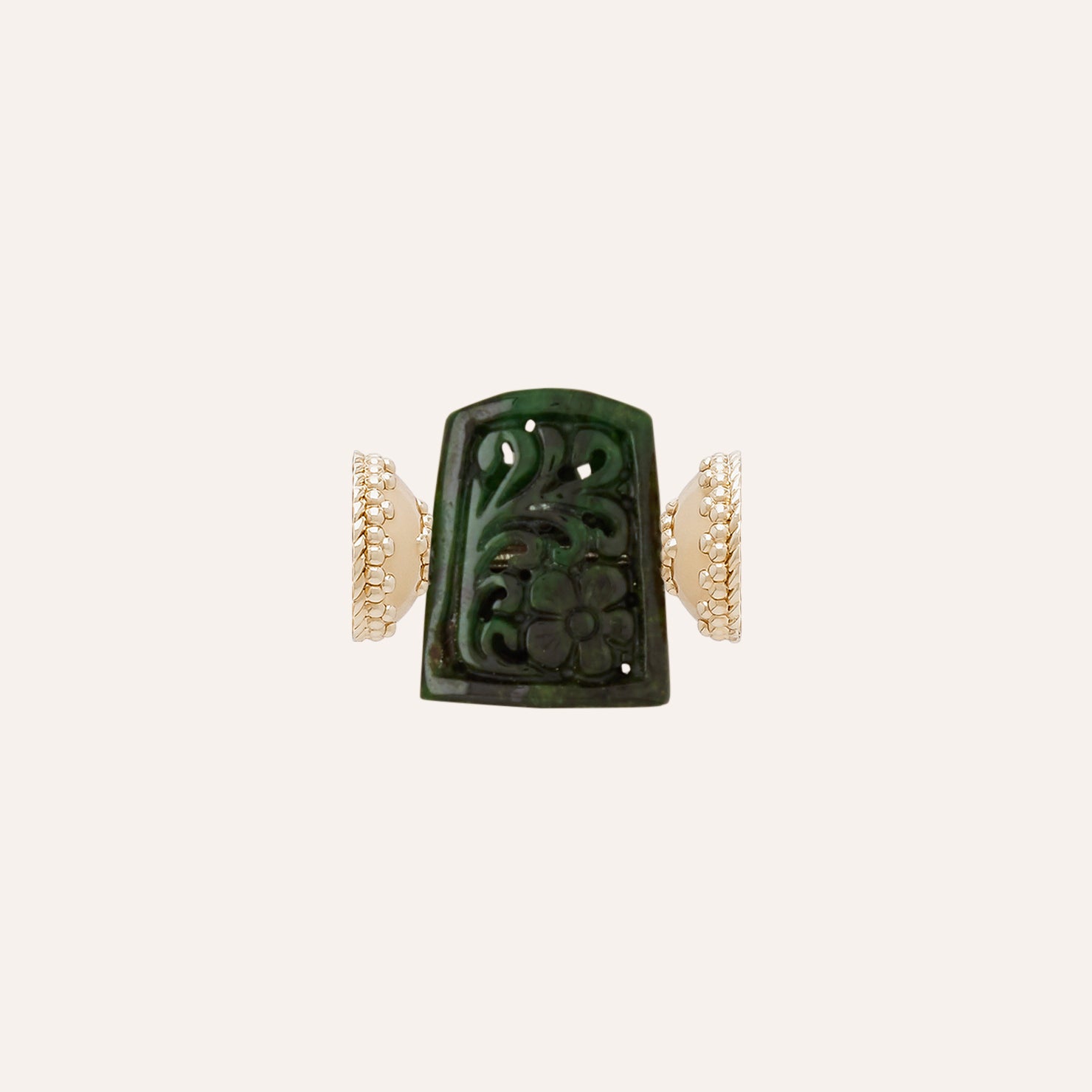 Asian Small Carved Dark Green Jade Shield Centerpiece