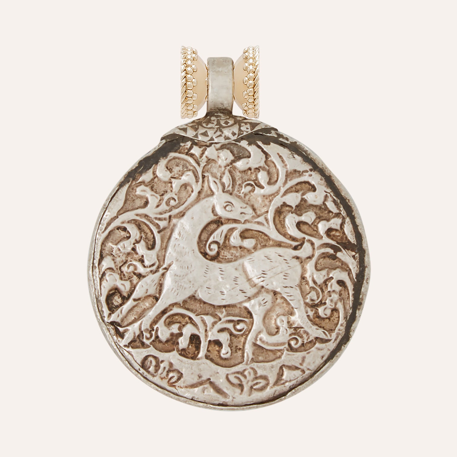 Tibetan Treasure Sterling Silver Snake and Deer Round Centerpiece