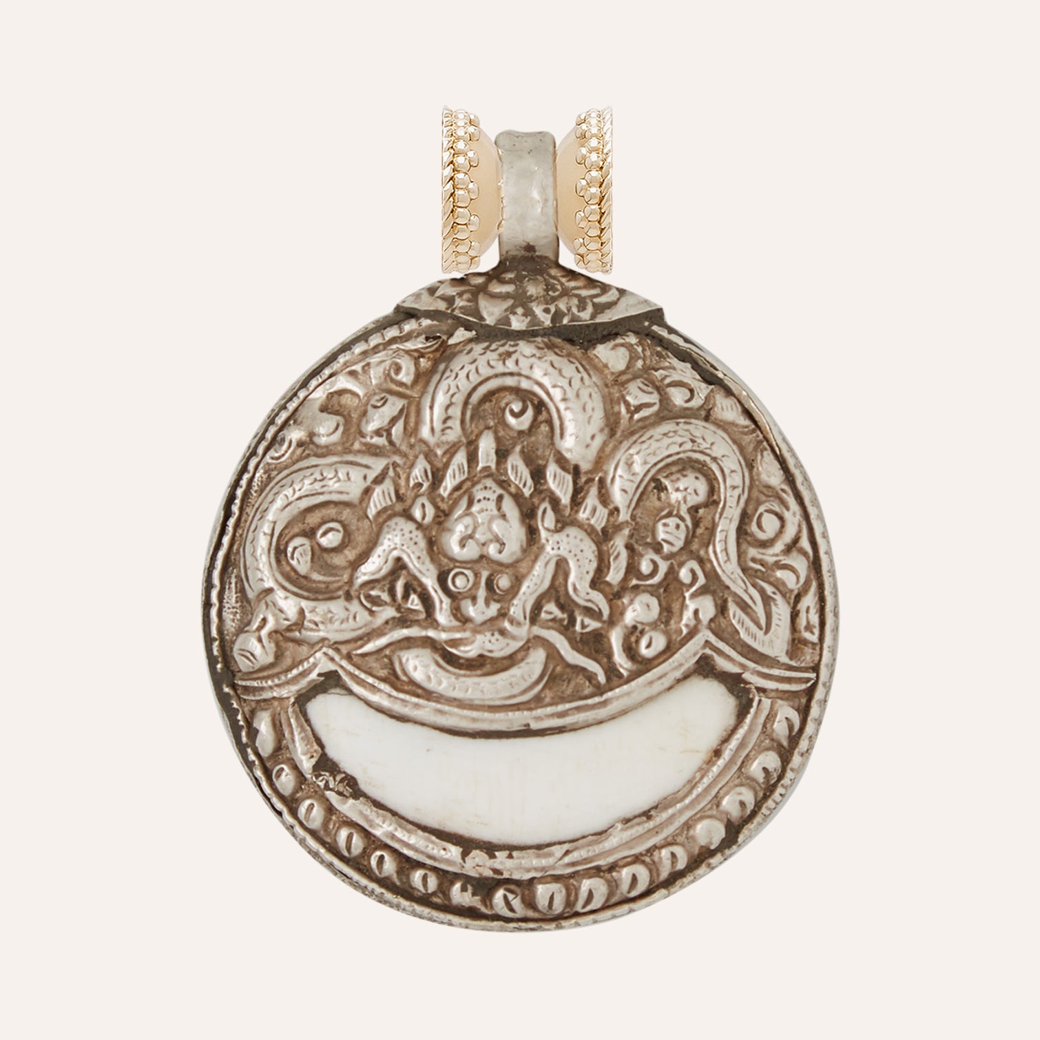 Tibetan Treasure Sterling Silver Snake and Deer Round Centerpiece