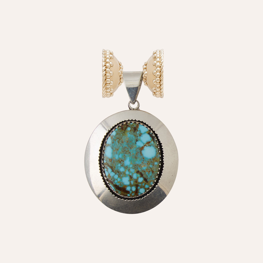 Sterling Silver Blue-Green Kingman Turquoise Oval Centerpiece