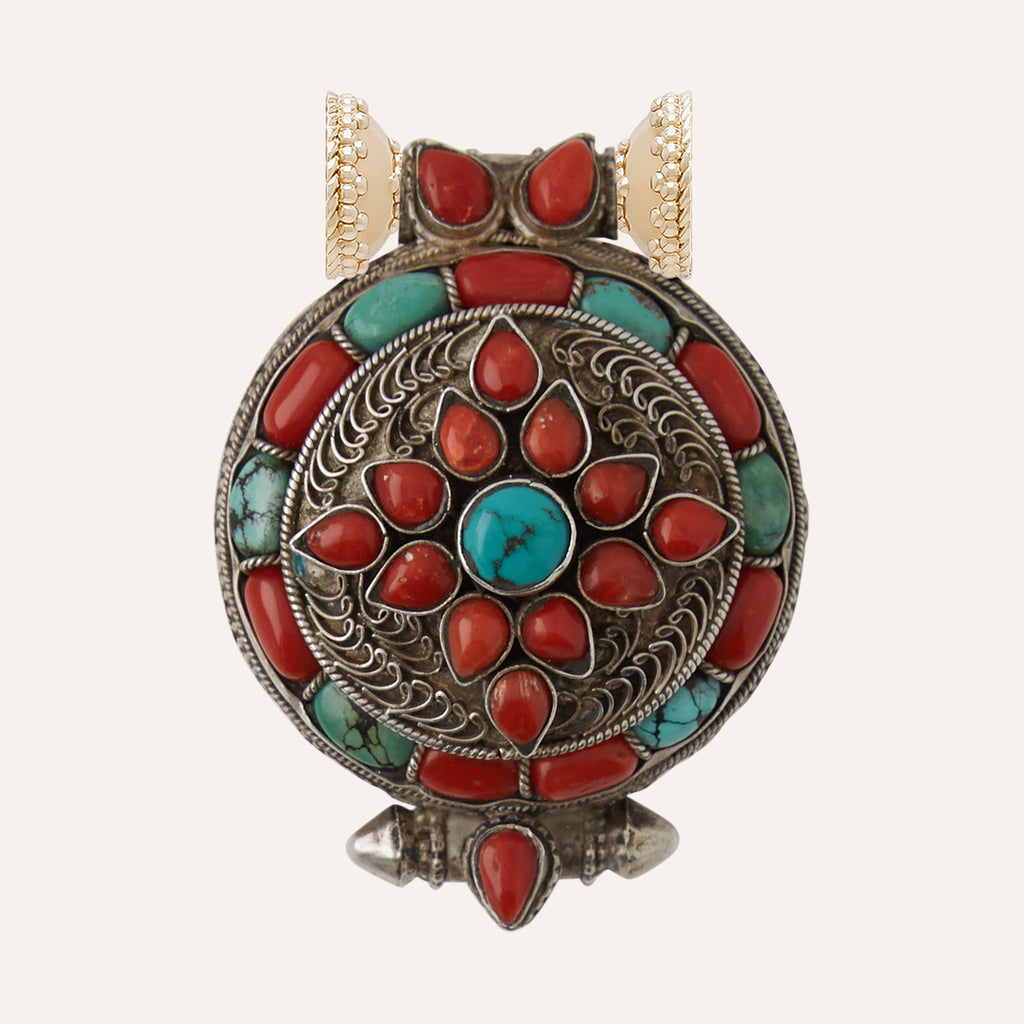 Tibetan Treasure Red Coral and Turquoise Centerpiece