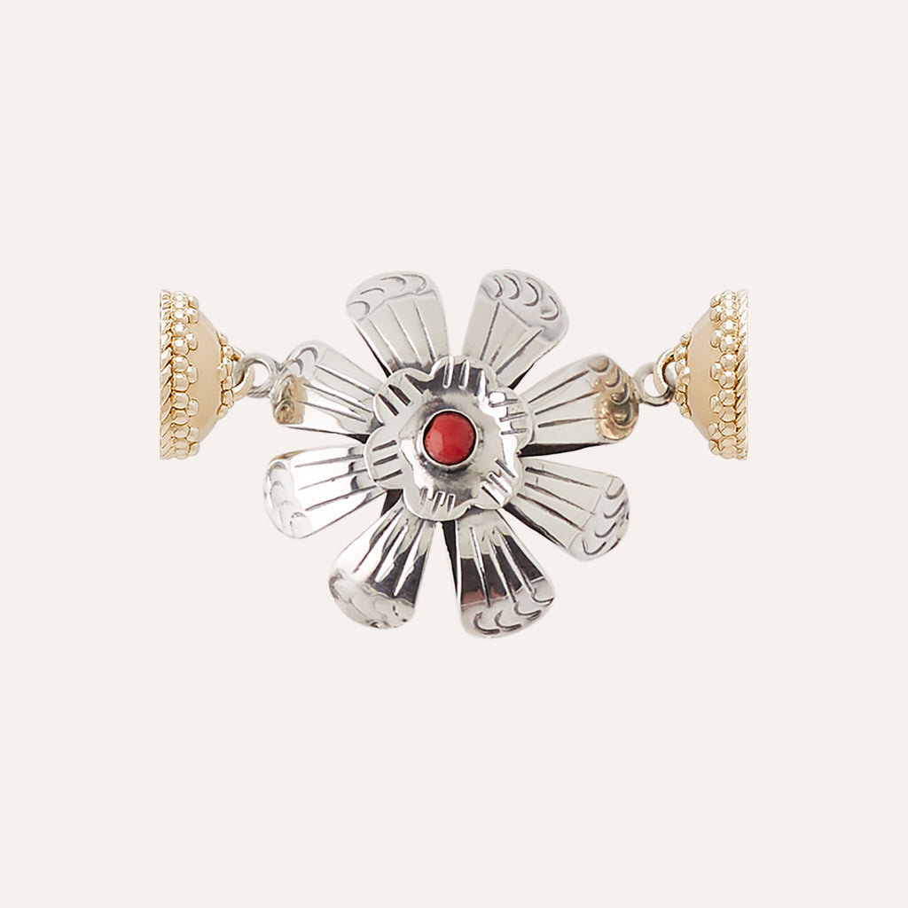 Sterling Sliver and Red Coral Flower Centerpiece