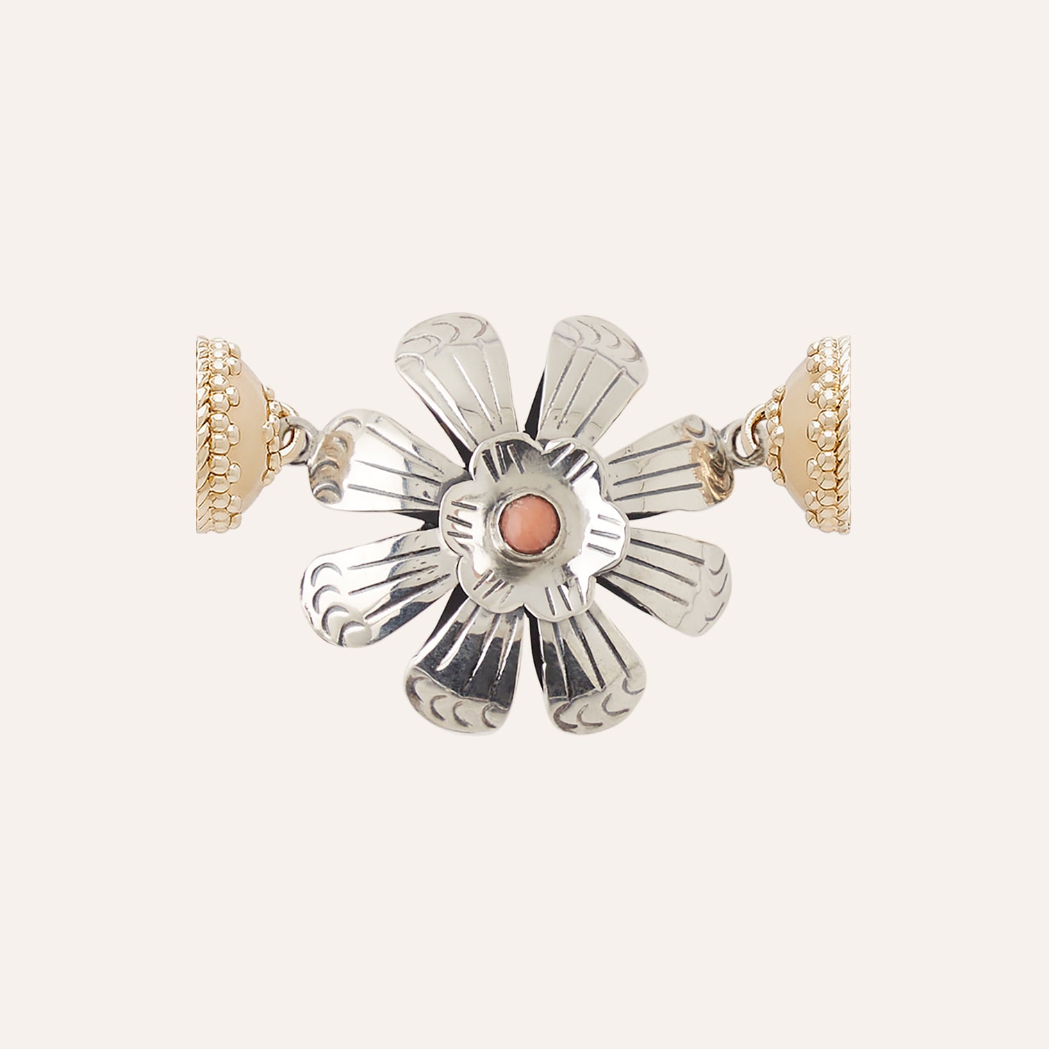 Sterling Silver and Orange Coral Flower Centerpiece