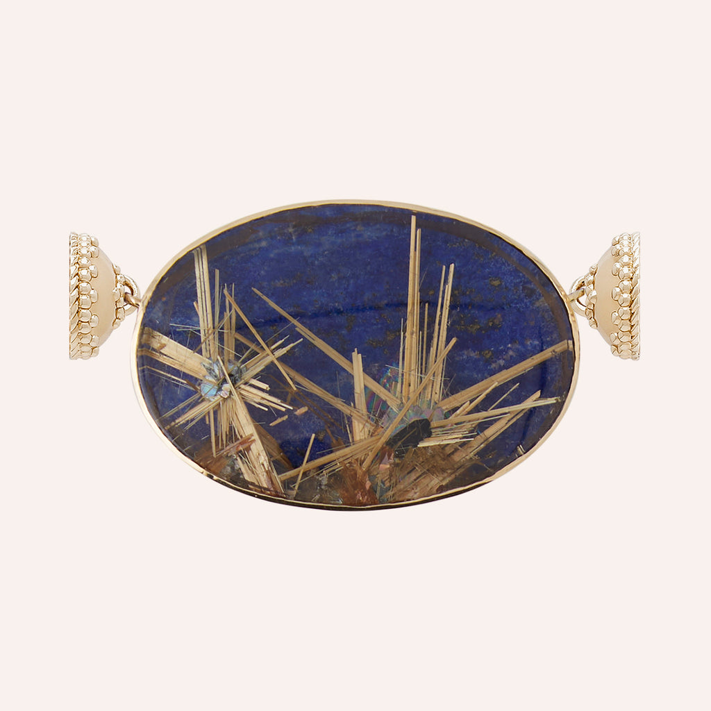 Lapis Backed Rutilated Quartz Oval Centerpiece