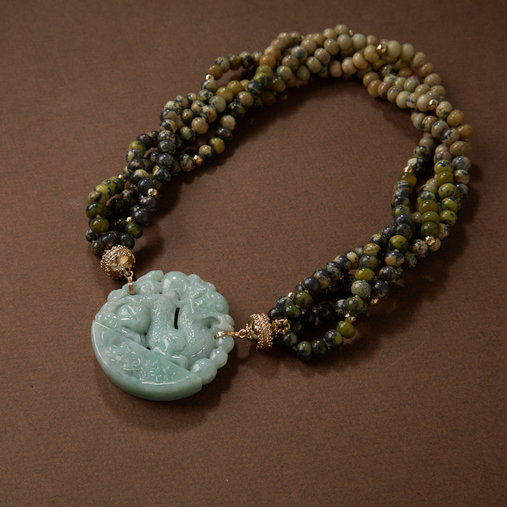 Green Jade Carved Dragon Round Centerpiece