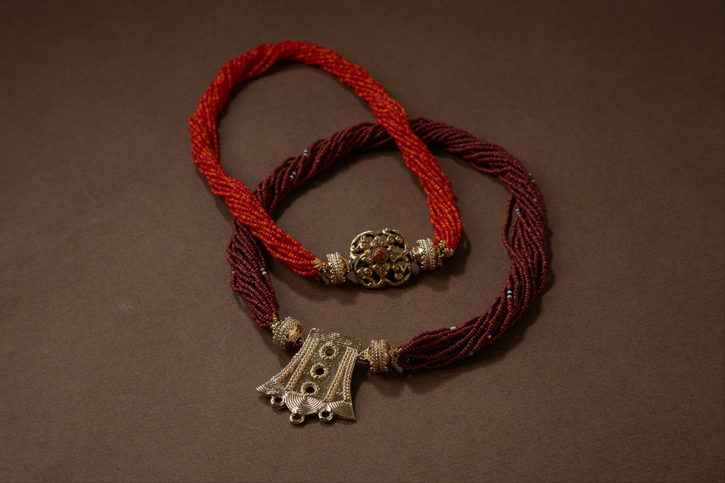 Maroon Ivory Coast Glass Multi-Strand Necklace