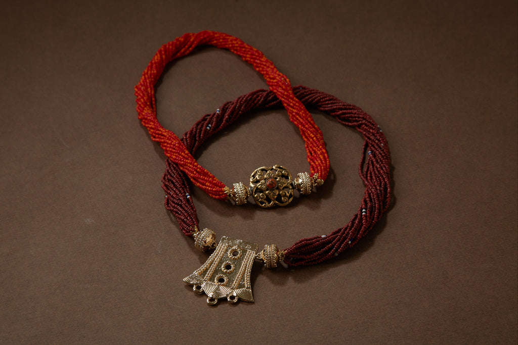 Sunset Red Ivory Coast Glass Multi-Strand Necklace